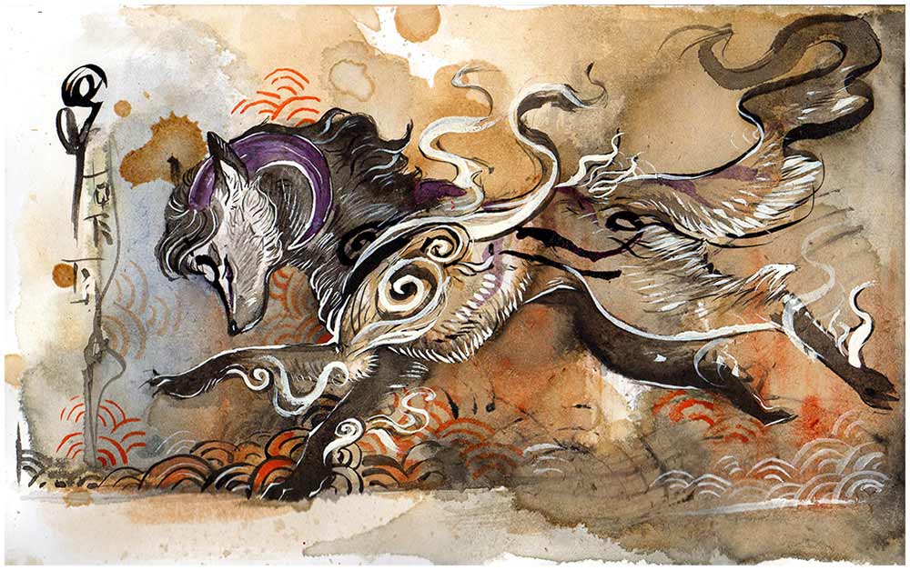 Newar as a feral fox in okami style